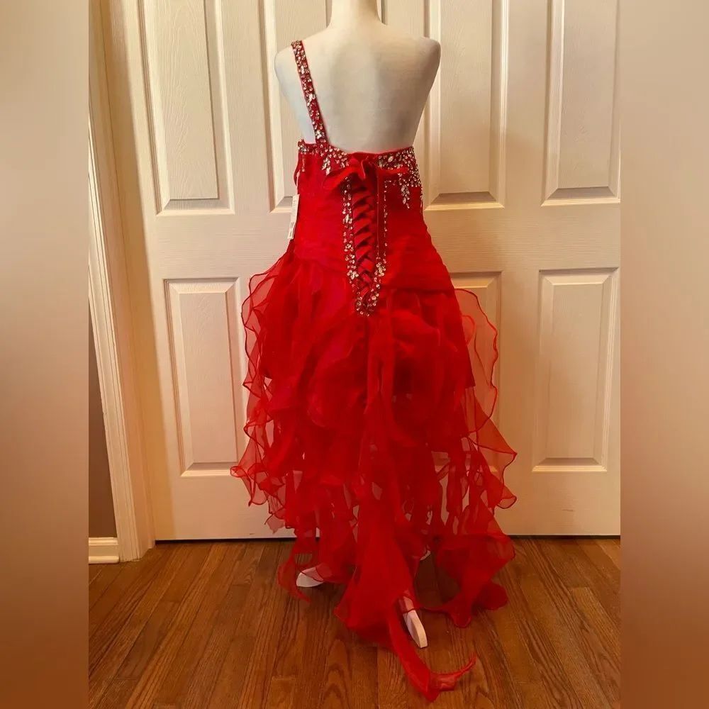 Red One-Shoulder Ruffled Gown - Picture 11 of 15